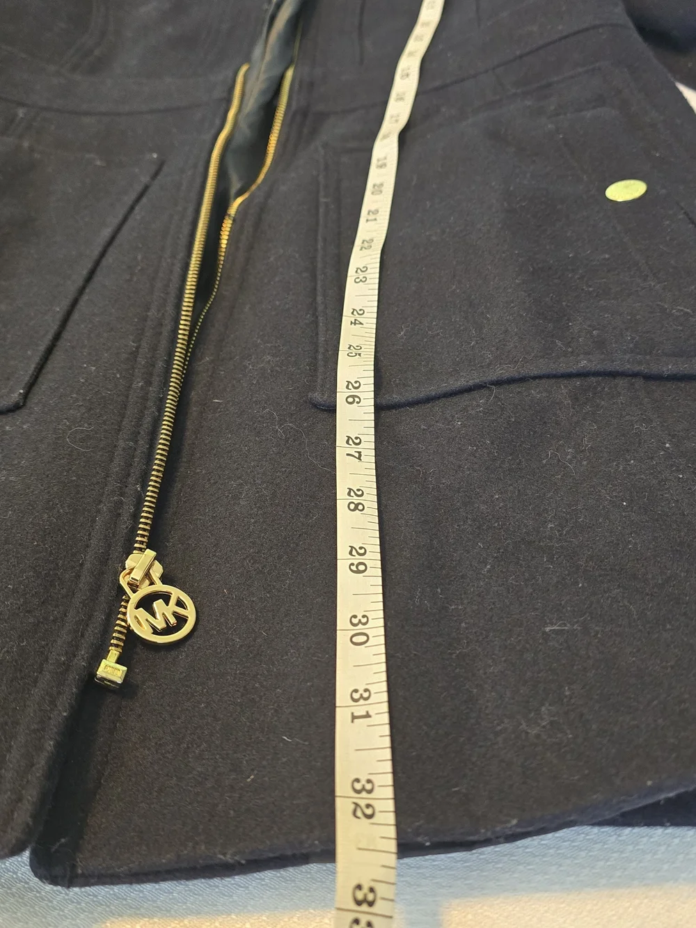 Michael Kors Dark Blue Wool Zip-Front Pea Coat with Gold Hardware Sz XS